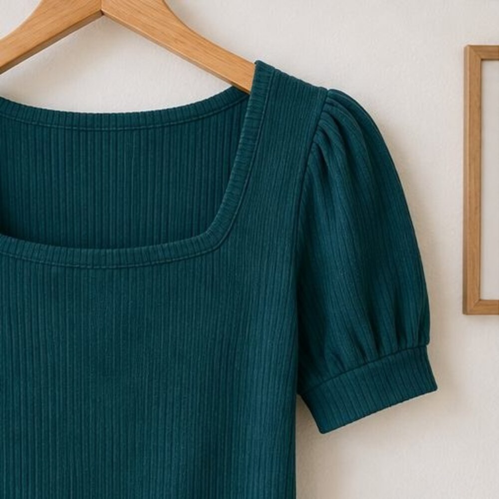 Teal Ribbed Square Neck Top - Picture 4 of 6